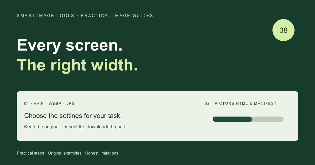 Create Responsive Image Packages: AVIF, WebP, JPG and Correct Srcset