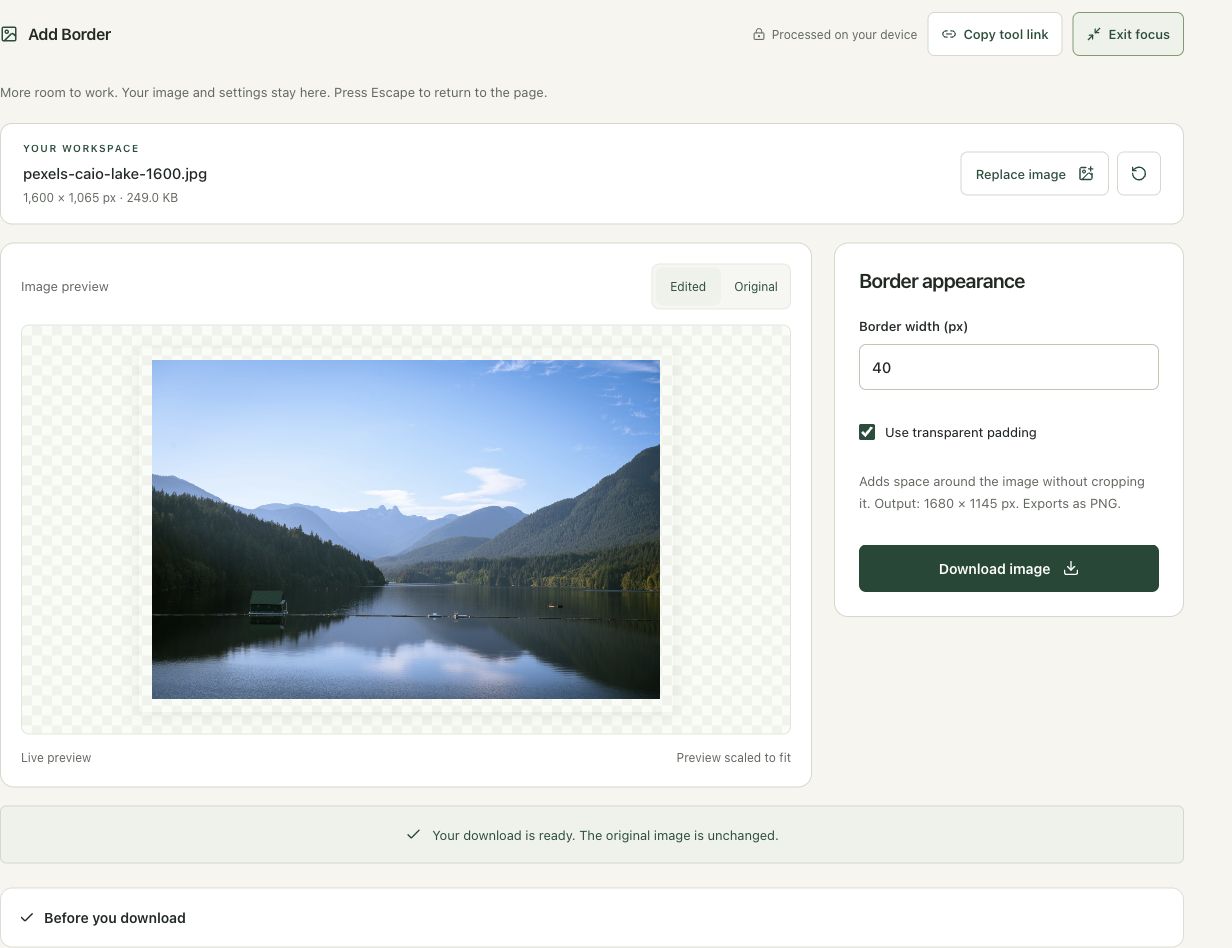 Step 4: Export the PNG and review it on another background in the actual add border workspace