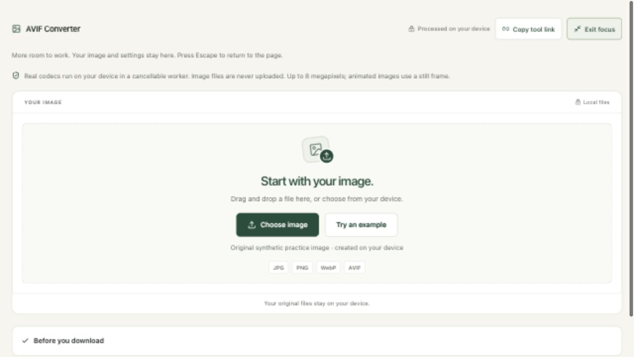 Open a supported still image in avif converter on localhost