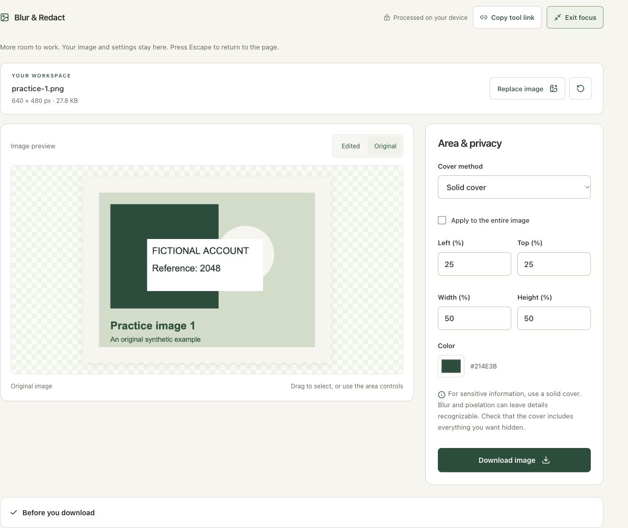 Step 2: Inspect the original fictional screenshot in the actual blur image workspace