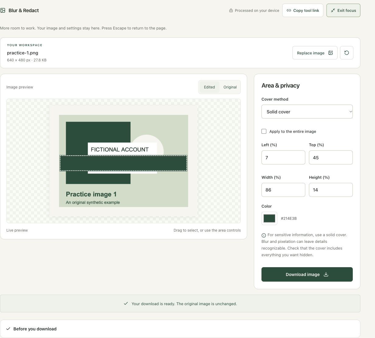 Step 4: Download the flattened result and verify every edge in the actual blur image workspace