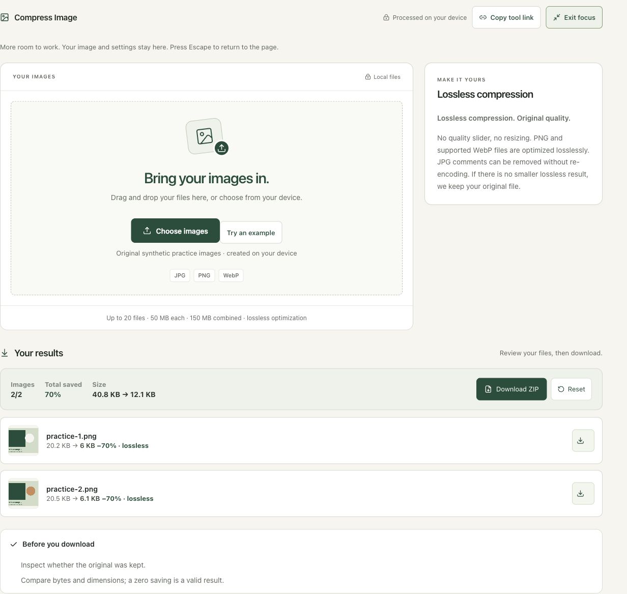 Step 3: Read the download checklist before exporting in the actual compress workspace