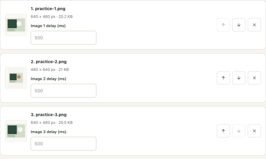Step 2: Load three original synthetic frames in the actual gif maker workspace