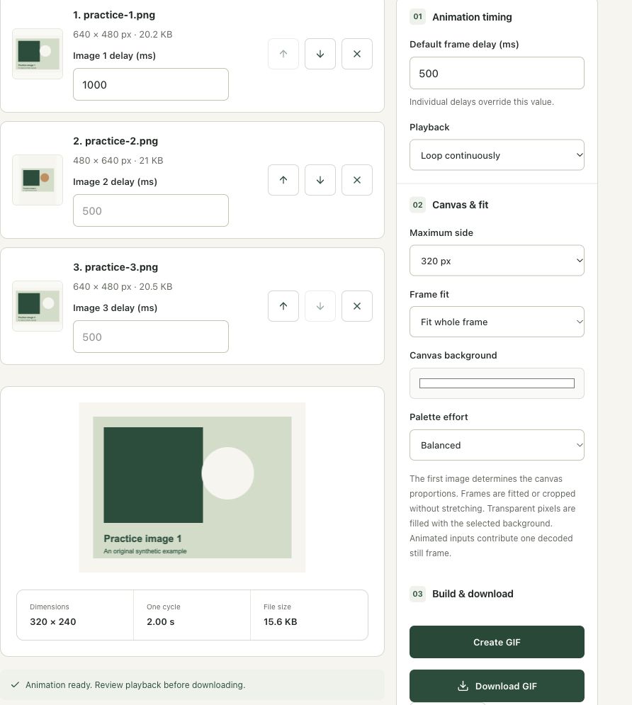 Step 4: Create the GIF and watch the finished loop in the actual gif maker workspace