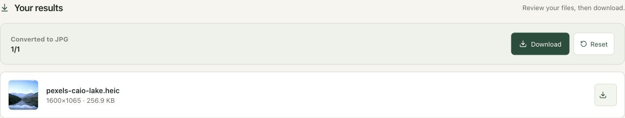 Step 3: Read the finished JPG dimensions and size in the actual heic to jpg workspace