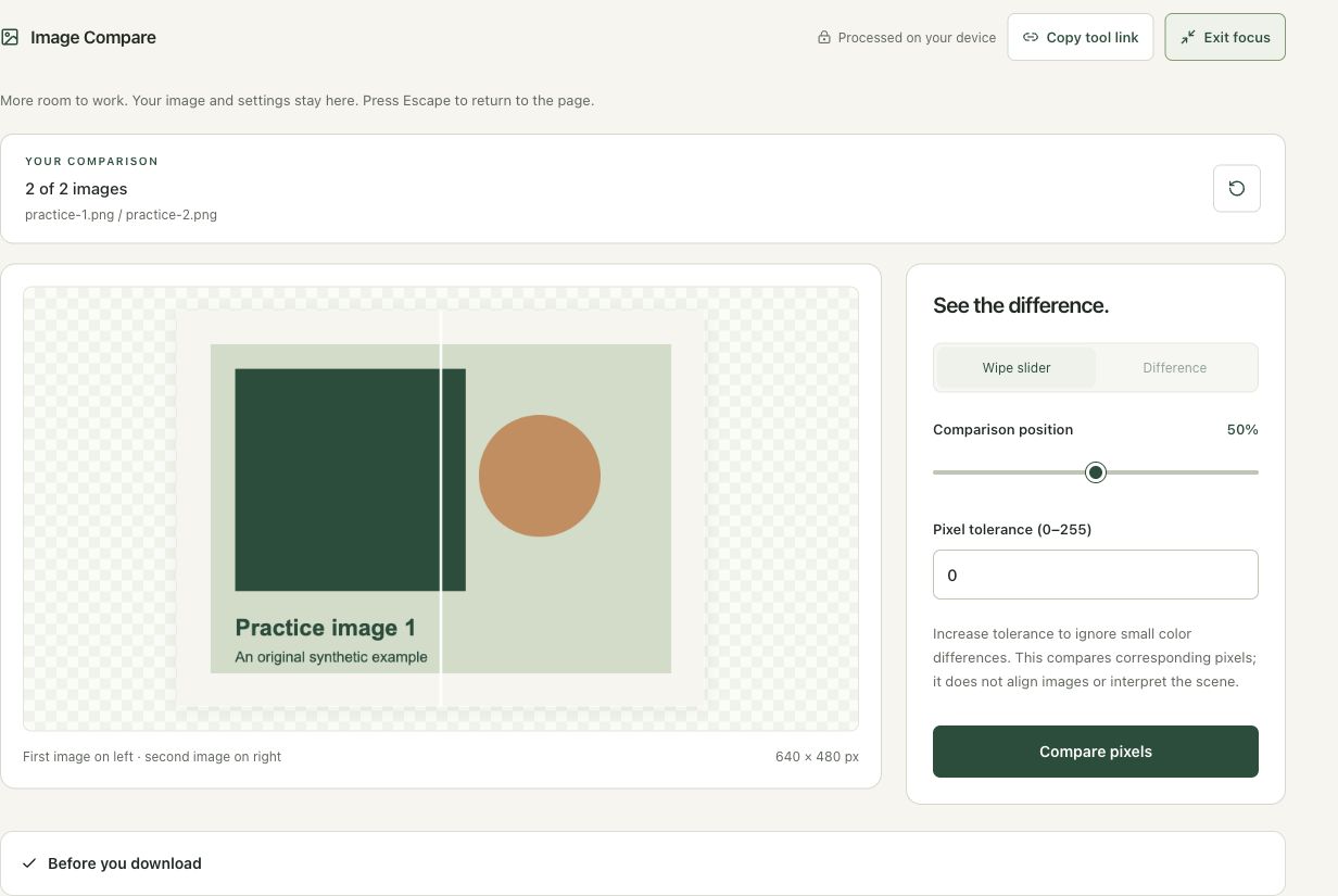 Step 2: Load the two controlled practice images in the actual image compare workspace