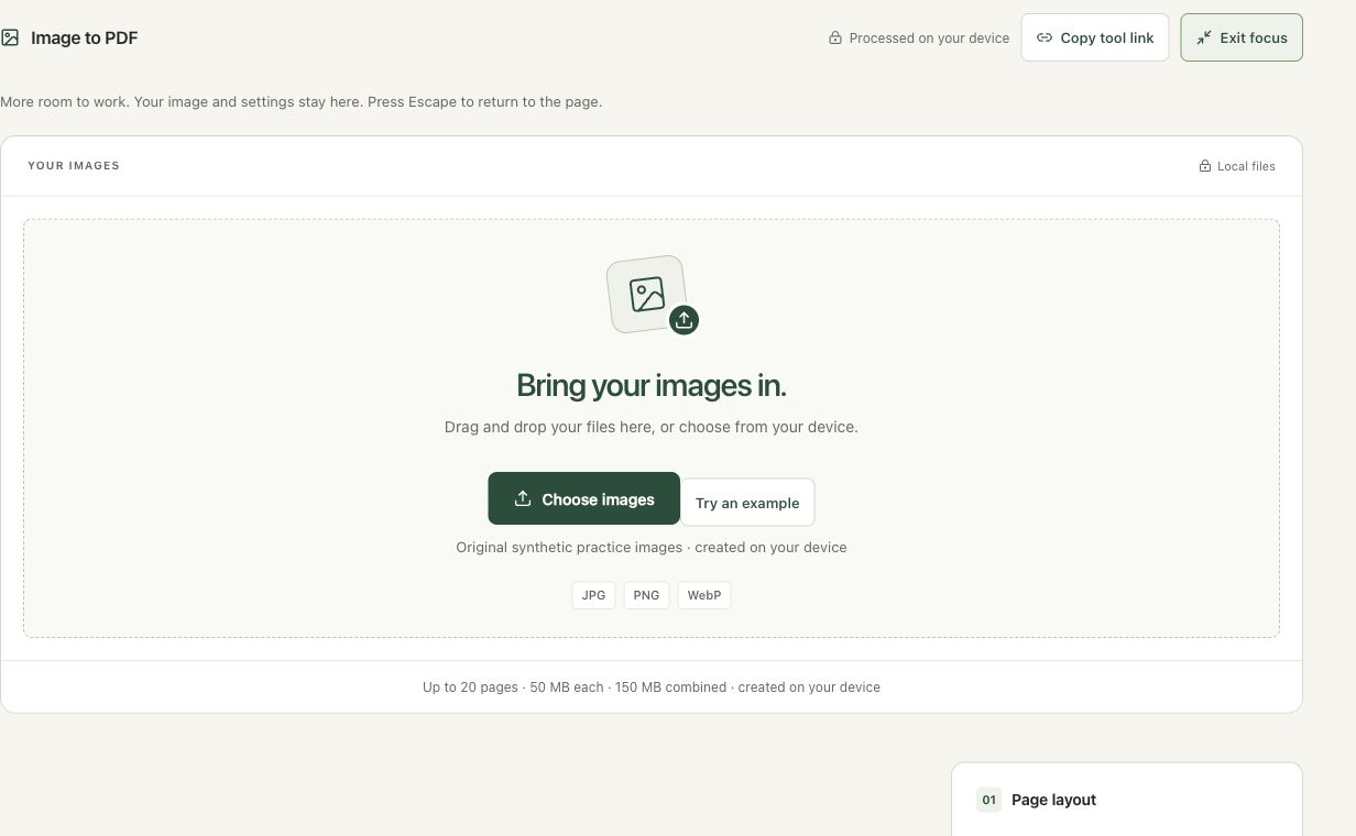 Step 1: Open Image to PDF with a page plan in the actual image to pdf workspace
