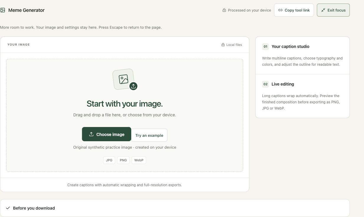 Step 1: Open the caption workspace with readable wording in the actual meme generator workspace