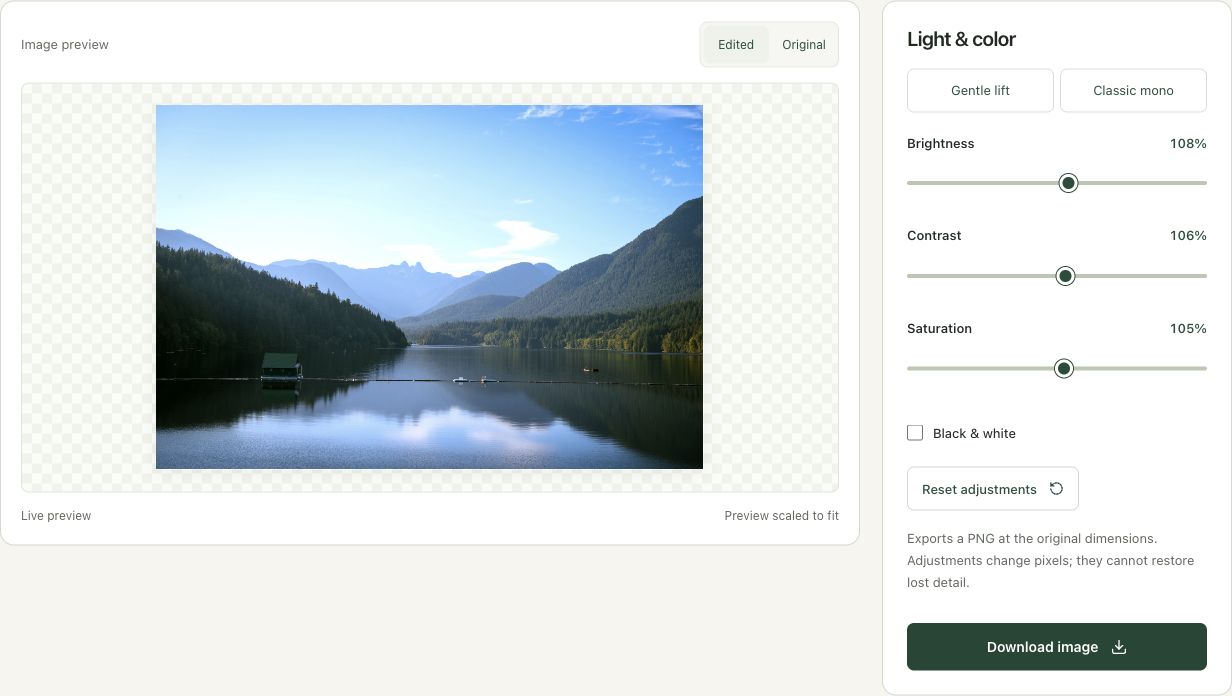 Step 4: Export the edited PNG and review it separately in the actual photo editor workspace