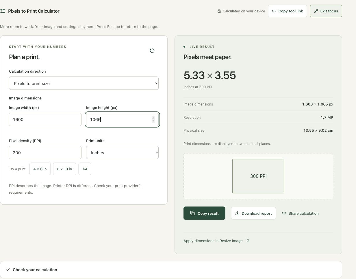 Step 2: Enter the photo dimensions at 300 PPI in the actual pixels to print workspace