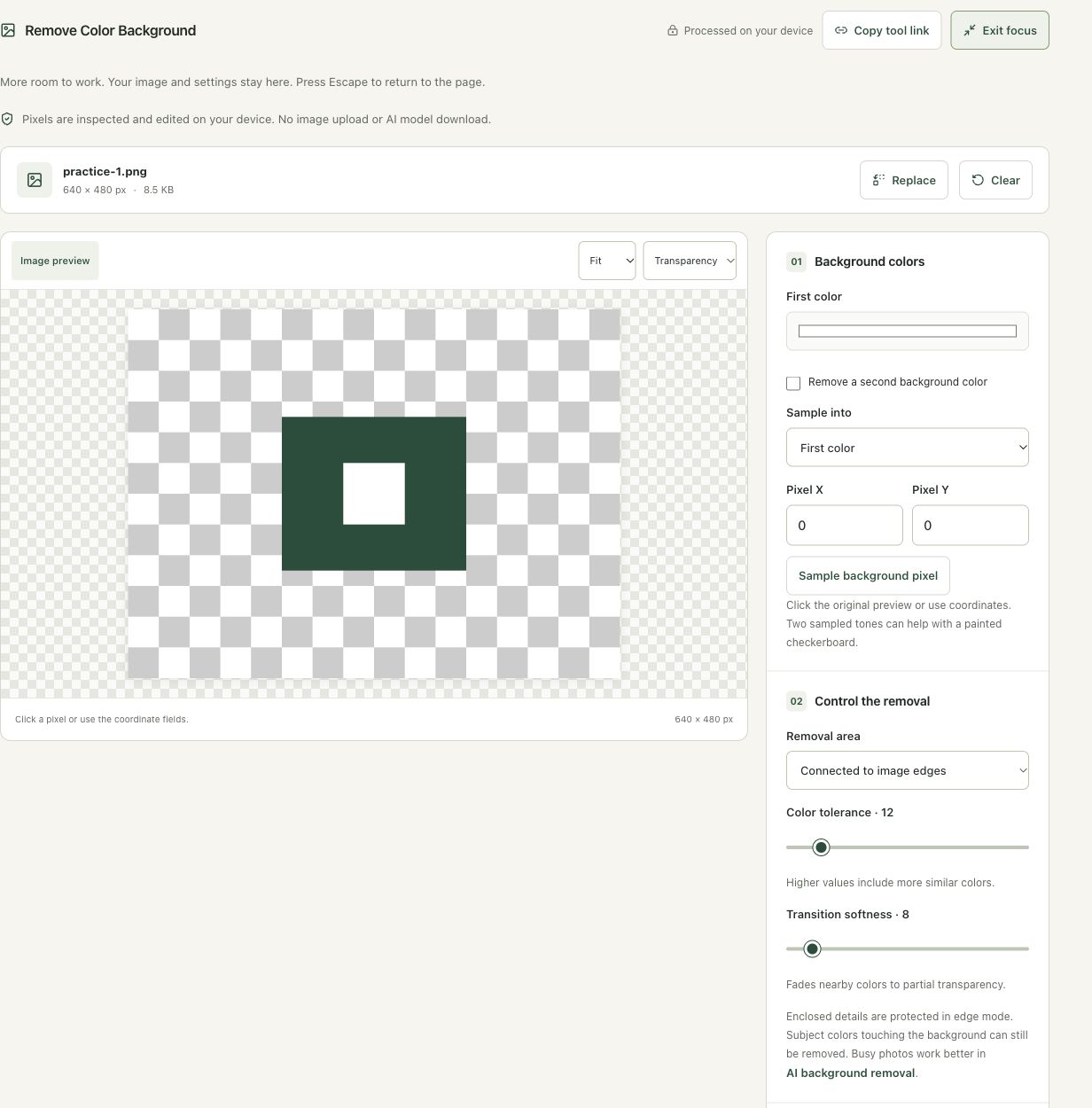 Step 2: Load the original painted-checkerboard graphic in the actual remove color background workspace