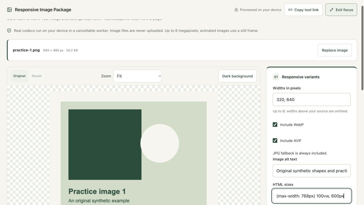 Match the markup to your real page in responsive images on localhost