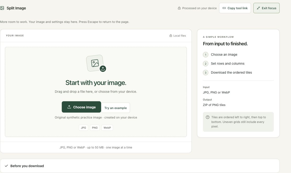Step 1: Open Split Image and choose a grid purpose in the actual split image workspace
