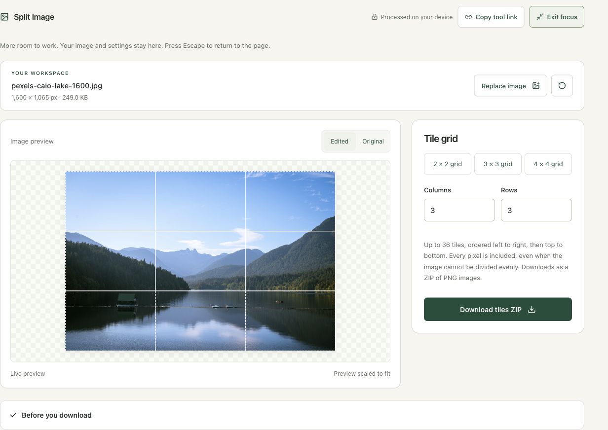Step 3: Select the 3 × 3 grid in the actual split image workspace