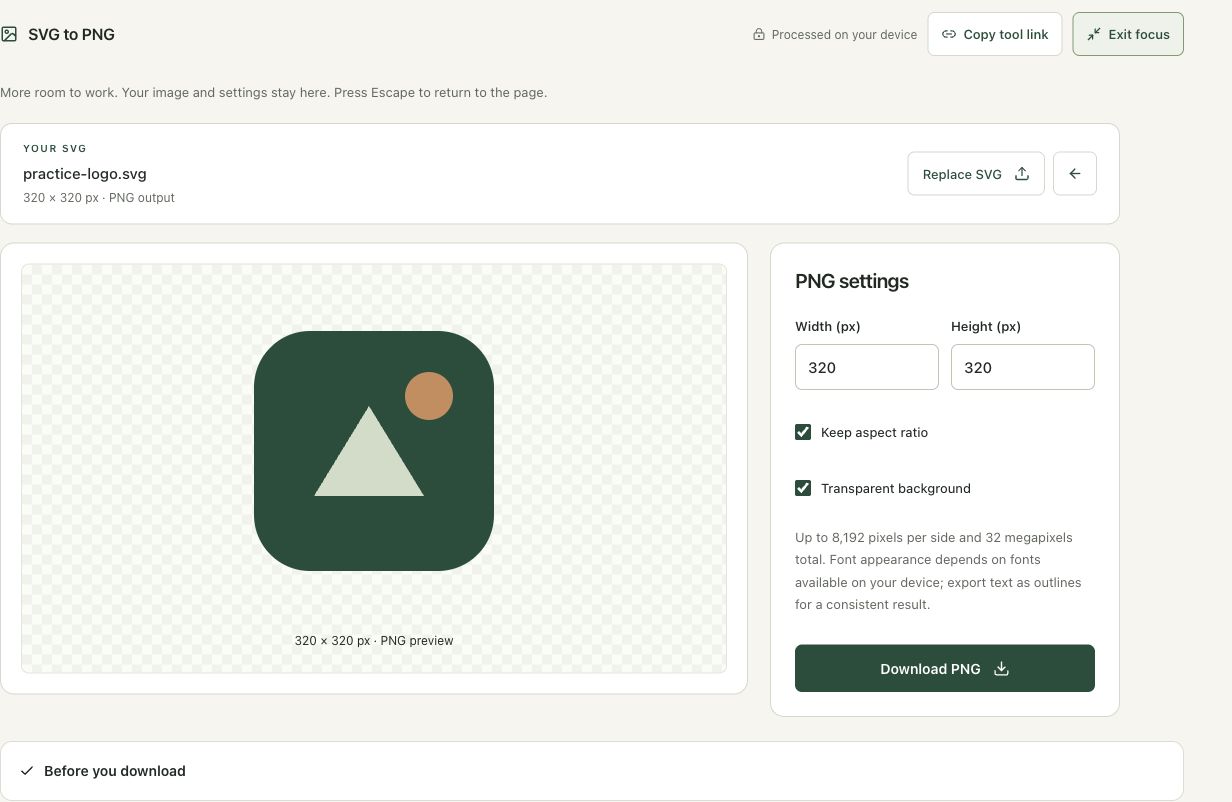 Step 2: Load the original vector practice graphic in the actual svg to png workspace
