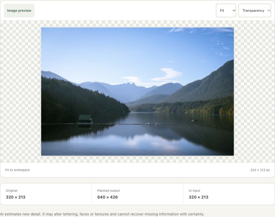 Step 2: Load the small licensed photo and read the planned output in the actual upscale image workspace