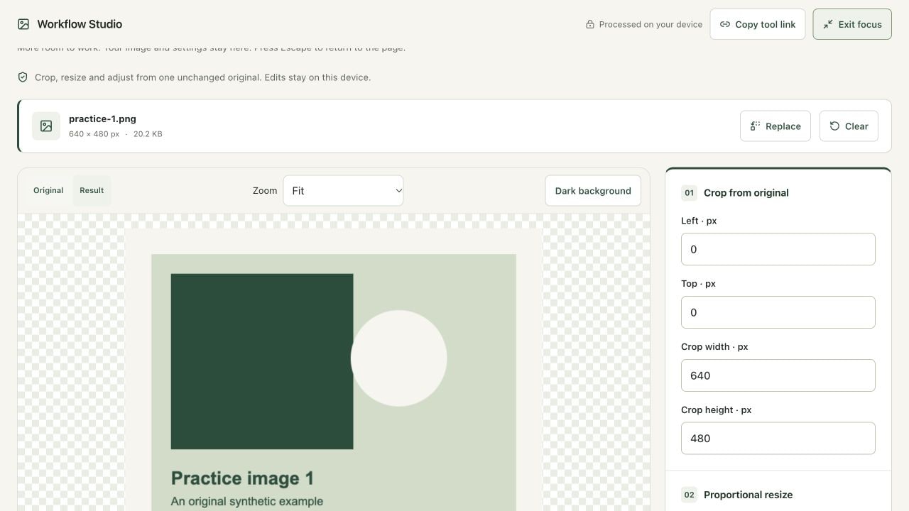 Choose an exact crop inside the original in workflow studio on localhost