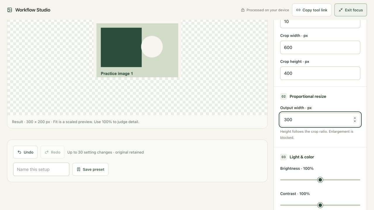 Resize once and adjust gently in workflow studio on localhost